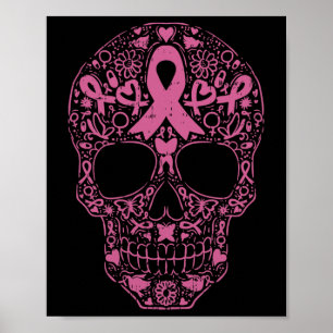 Suiker roze lintje Calavera Breast Cancer Awa Poster