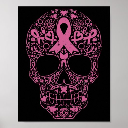 Suiker roze lintje Calavera Breast Cancer Awa Poster (Voorkant)