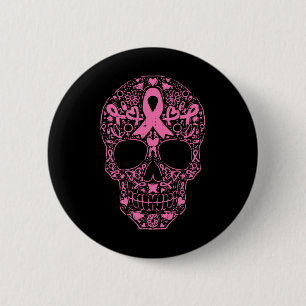 Suiker roze lintje Calavera Breast Cancer Awa Ronde Button 5,7 Cm