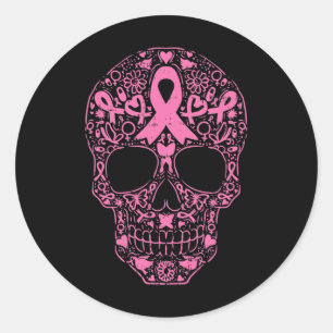 Suiker roze lintje Calavera Breast Cancer Awa Ronde Sticker