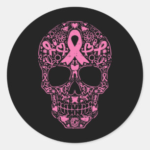 Suiker roze lintje Calavera Breast Cancer Awa Ronde Sticker