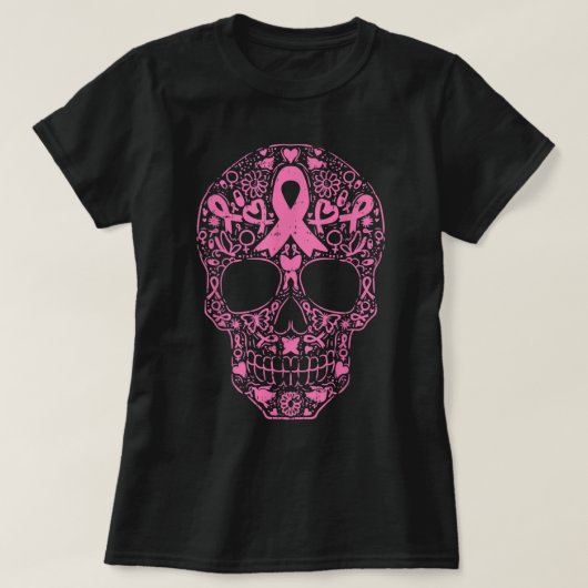 Suiker roze lintje Calavera Breast Cancer Awa T-shirt (Design voorkant)