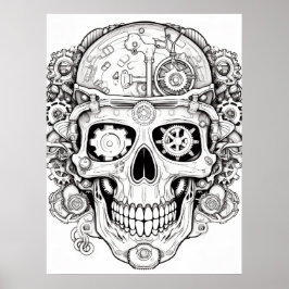 Suiker Schedel Afbeelding Zwart + Wit op een Muur Poster