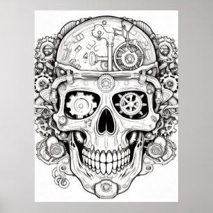 Suiker Schedel Afbeelding Zwart + Wit op een Muur Poster