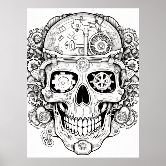 Suiker Schedel Afbeelding Zwart + Wit op een Muur Poster (Voorkant)