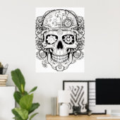 Suiker Schedel Afbeelding Zwart + Wit op een Muur Poster (Thuiskantoor)
