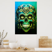 Suiker Schedel Afbeeldingen Cool Groen + Blauwe Ma Poster (Keuken)