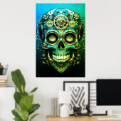 Suiker Schedel Afbeeldingen Cool Groen + Blauwe Ma Poster (Thuiskantoor)