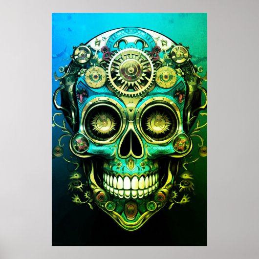 Suiker Schedel Afbeeldingen Cool Groen + Blauwe Ma Poster (Voorkant)