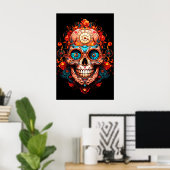 Suiker Schedel Afbeeldingen Met Blauwe Ogen Man op Poster (Thuiskantoor)