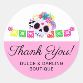 Suiker Schedel Bloem Calavera Papel Picado Bedankt Ronde Sticker