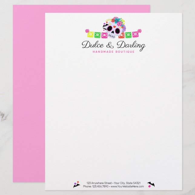 Suiker Schedel Bloem Calavera Papel Picado Boetiek Briefhoofd (Voorkant / Achterkant)