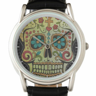 Suiker-Schedel, Bloem-Kracht Hippie of Gotische St Horloge