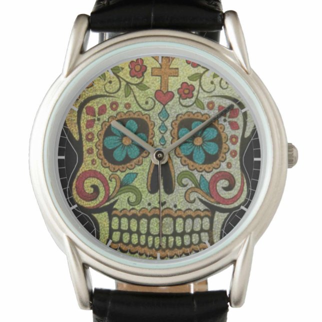 Suiker-Schedel, Bloem-Kracht Hippie of Gotische St Horloge (Creator heeft geüpload)