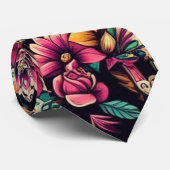 Suiker Schedel Bloesems Stropdas (Opgerold)