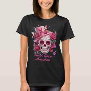Suiker Schedel Borstkanker Bewustzijn Skelet Roze  T-shirt