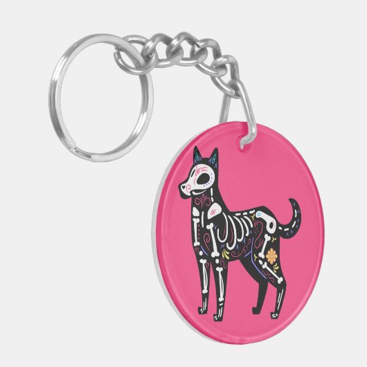 Suiker Schedel Calavera Hond II Sleutelhanger (Voorkant Links)