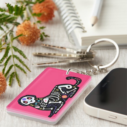 Suiker Schedel Calavera Hond III Sleutelhanger (Voorkant Rechts)