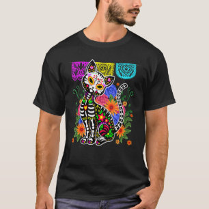 Suiker Schedel Calavera Kat Dia de Muertos Hallowe T-shirt