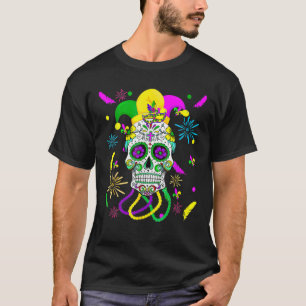 Suiker schedel Carnival Masker Jester Pet Mardi Gr T-shirt