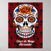 Suiker Schedel Cinco de Mayo Rode Bloem Naam Groot Poster (Voorkant)