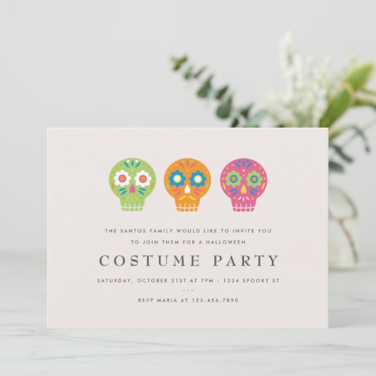 Suiker Schedel Costume Feest Kaart (Staand voorkant)