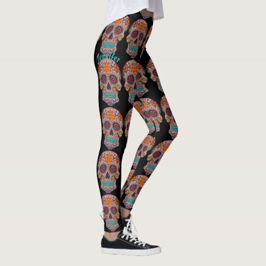 Suiker schedel Dag van de dode JOUW NAAM Leggings (Rechts)