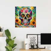 Suiker Schedel Dag van de Doden Bloemstuk Persoonl Poster (Thuiskantoor)
