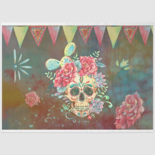 Suiker Schedel Decoupage Papier Dia De Los Muertos (Voorkant)