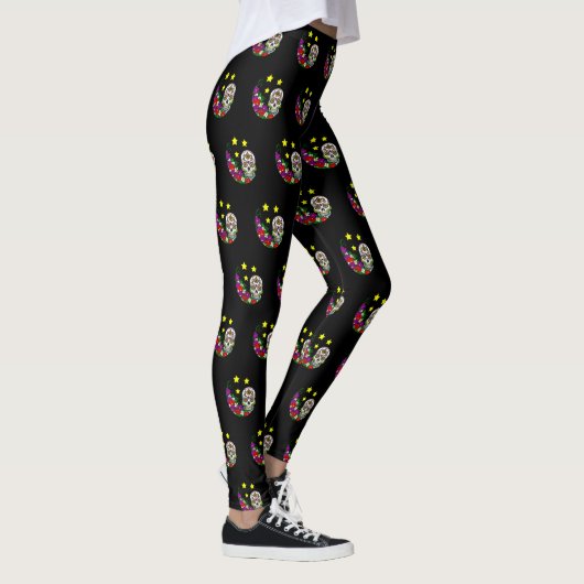 Suiker schedel en bloemen leggings (Rechts)