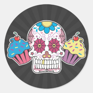 Suiker schedel en cupcakes ronde sticker