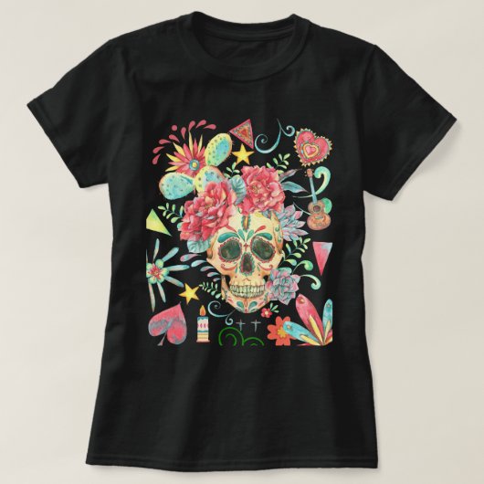 Suiker schedel Fiesta van kleuren T-shirt (Design voorkant)