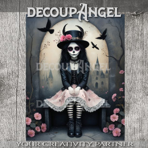 Suiker Schedel Gothisch Meisje Decoupage Tissuepapier
