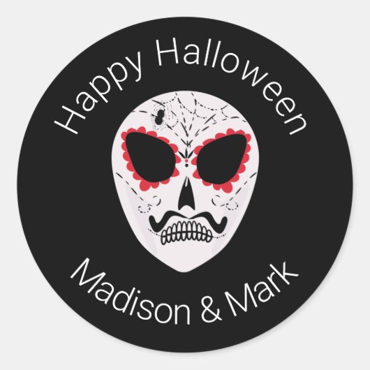 Suiker Schedel Halloween Favor Ronde Sticker (Voorkant)