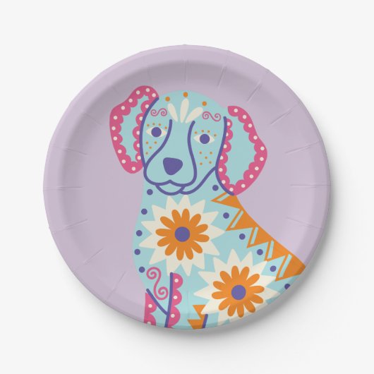 Suiker Schedel Hond Dag van de Doden Papieren Bord (Voorkant)