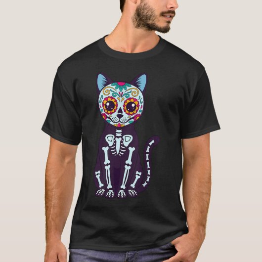 Suiker Schedel Kat Skelet Schattig Dag Van De Dode T-shirt (Voorkant)