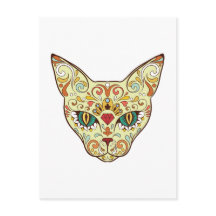 Suiker Schedel Kat - Tatoeage Ontwerp
