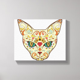 Suiker Schedel Kat - Tatoeage Ontwerp Canvas Afdruk