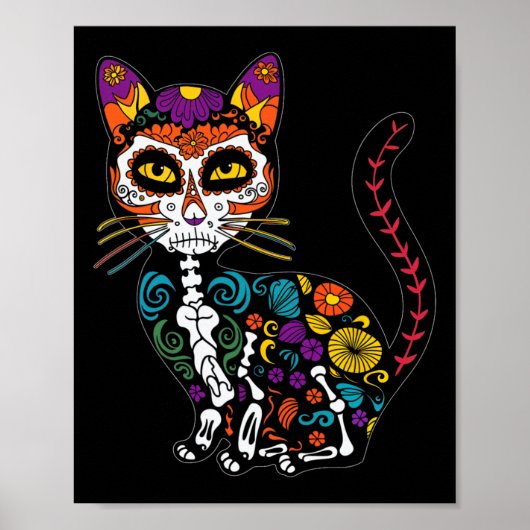 Suiker schedel kat viering voor kattenliefhebbers poster (Voorkant)