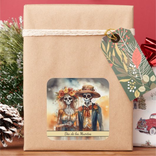 Suiker Schedel Liefje, op maat gemaakt Vierkante Sticker (Feestdagen)