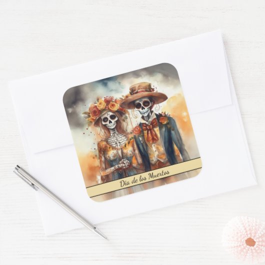 Suiker Schedel Liefje, op maat gemaakt Vierkante Sticker (Envelop)