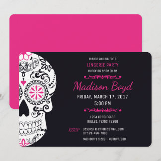 Suiker schedel Lingerie Party Hot Pink & Black Inv Kaart