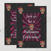 Suiker schedel met bloemenkroon in houtsnijwerksti kaart (Voorkant / Achterkant)