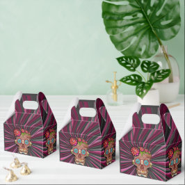 Suiker schedel met bloemenkroon van houtlook bedankdoosjes