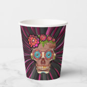 Suiker schedel met bloemenkroon van houtlook papieren bekers (Voorkant)