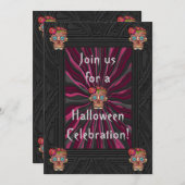 Suiker schedel met bloemenkroon van houtsnijwerk kaart (Voorkant / Achterkant)