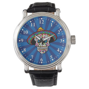 Suiker Schedel Met Hoed Horloge