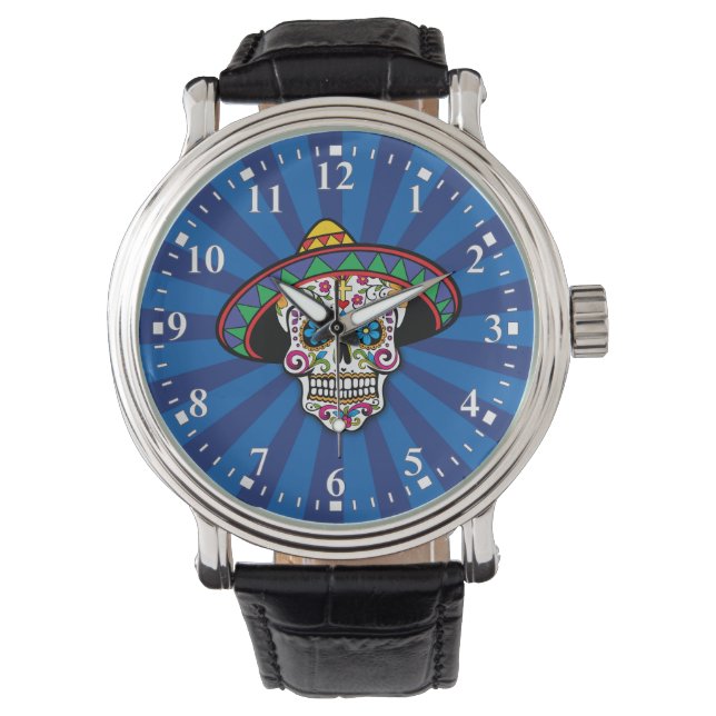 Suiker Schedel Met Hoed Horloge (Voorkant)