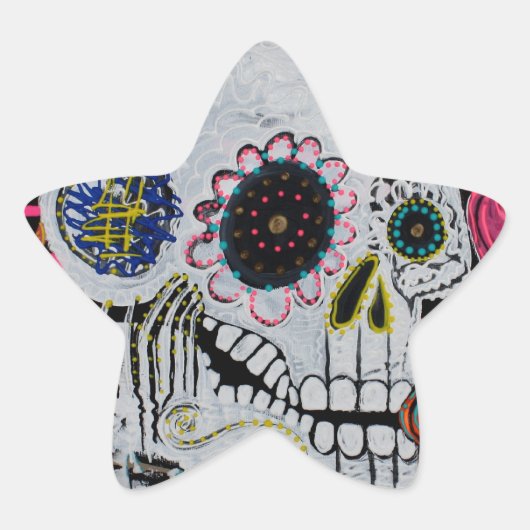 Suiker schedel met Rozen Ster Sticker (Voorkant)