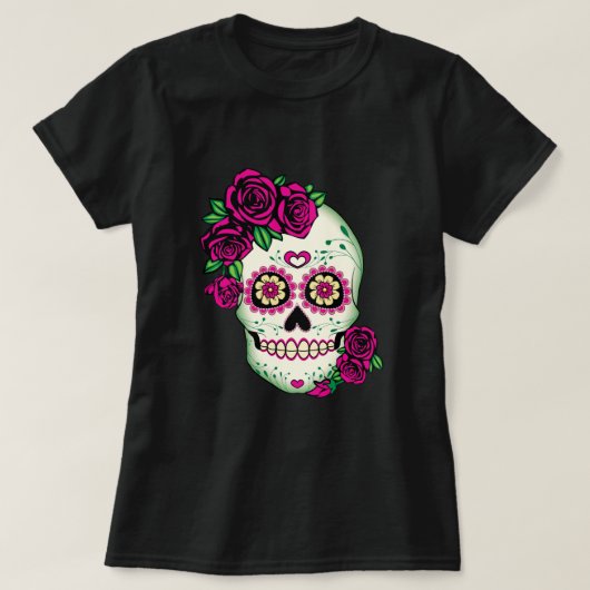 Suiker schedel met Rozen T-shirt (Design voorkant)